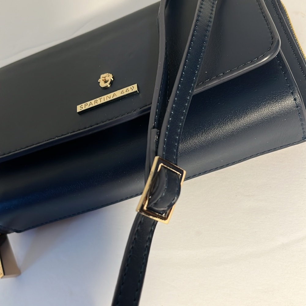 Spartina Navy Blue Leather Crossbody Purse - Picture 9 of 12